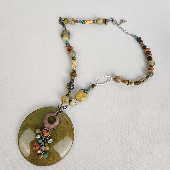 Silpada Kabkaban Wood Leaf Green 925 Sterling Silver Necklace - Picture 2 of 9